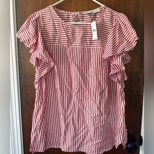 LOFT Red and White Flutter Sleeve Blouse- NWT. Medium